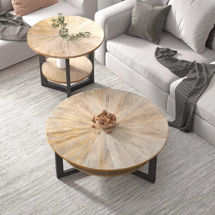 Round Coffee Table With Storage Shelf - 33.5 in