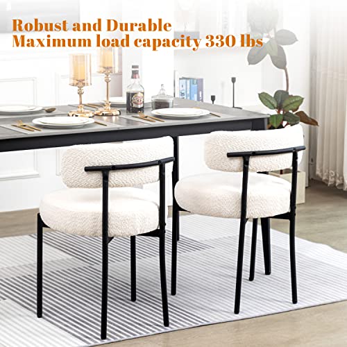 DYHOME Mid-Century Modern Dining Chairs, White, Set Of 4, Black Metal Legs