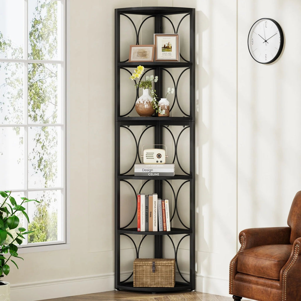 67 Inch Tall 6-Tier Freestanding Corner Bookshelf and Storage Shelving Unit