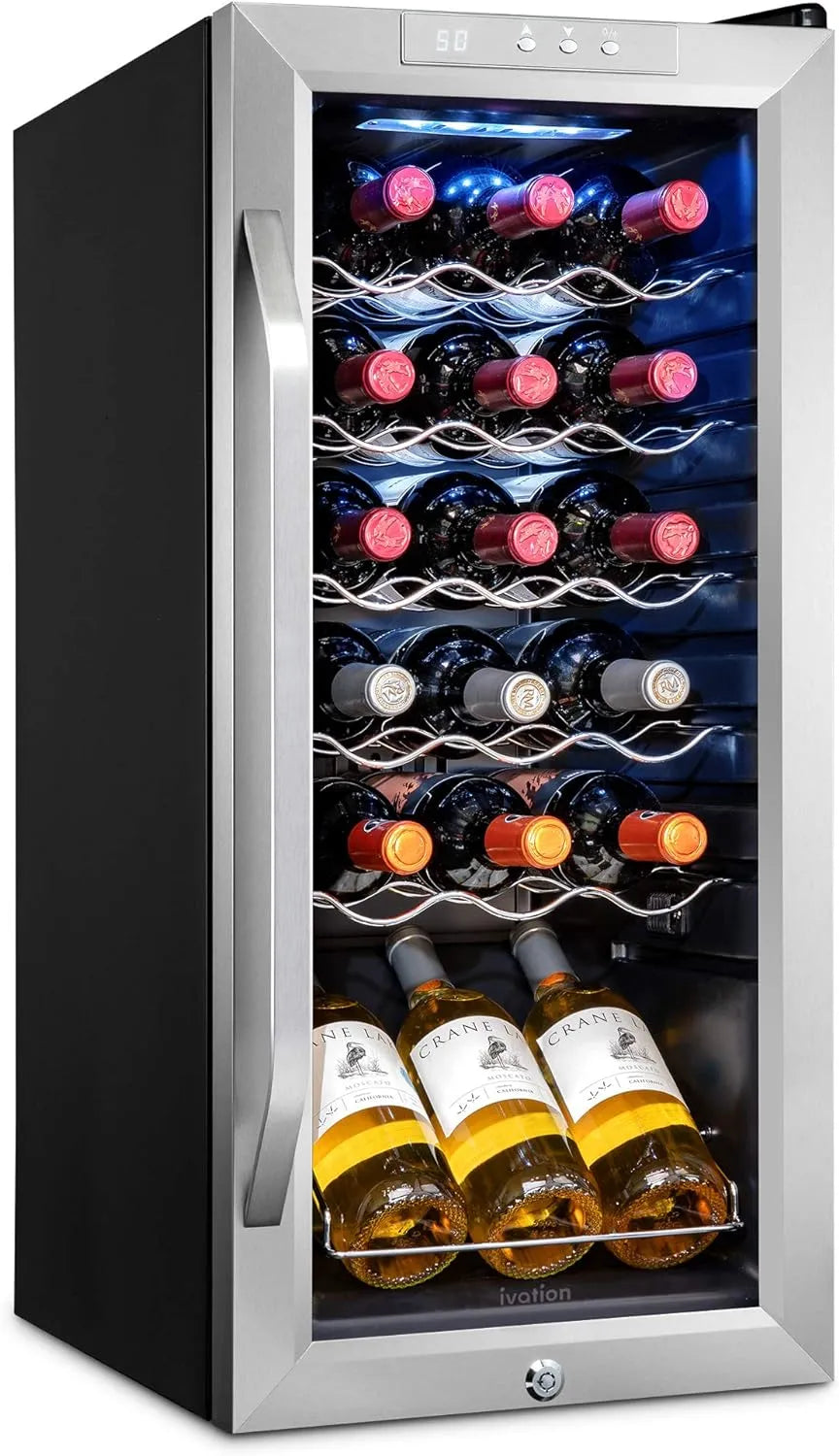 18 Bottle Compressor Wine Cooler Refrigerator With Lock, 41F-64F Digital Temperature Control