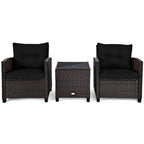 3-Piece Rattan Patio Conversation Set With Cushions And Coffee Table