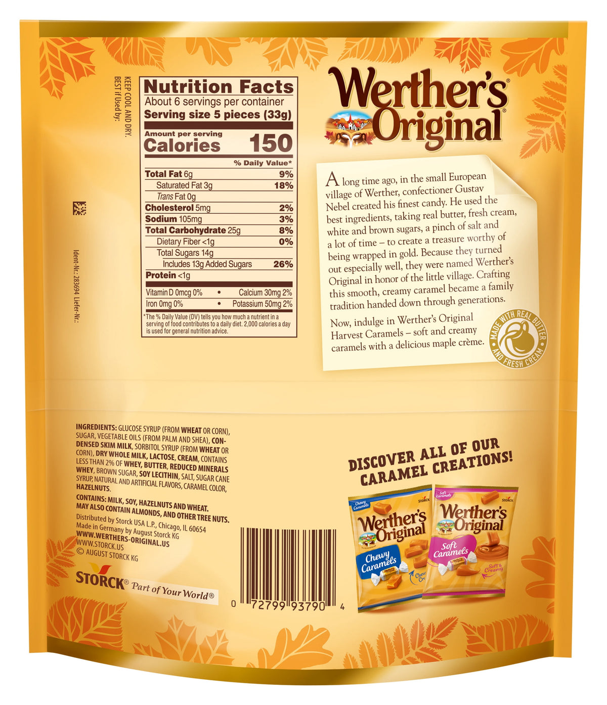 Werther's Original Limited Edition Fall Harvest Maple Crème Soft Caramels, 7.4 oz Bag