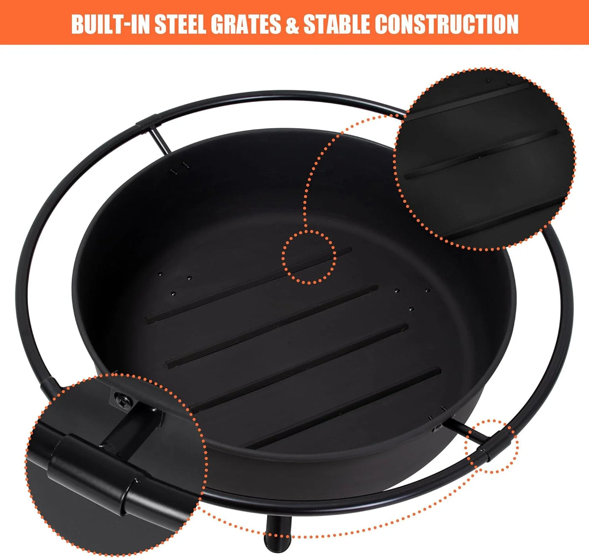 SUNCREAT 42-Inch Wood Burning Patio Fire Pit, Black, 42.1 Inch Diameter x 25.2 Inch High