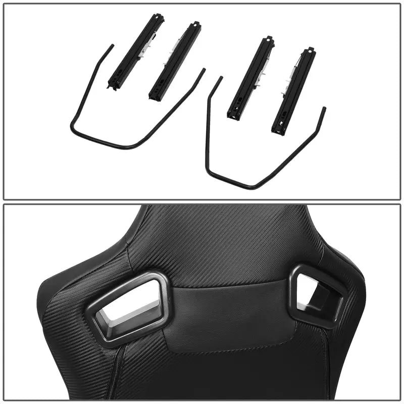 NRG Innovations Reclining Racing Seats Pair, PVC Leather, Carbon Fiber Pattern, With Sliders