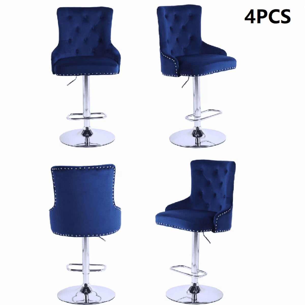 Alexent 2-Piece Swivel Bar Stools, Dark Blue, 43.7-51.6 H, 19.3 W x 18.1 D - Silver Footrest