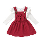 Younger Tree Toddler Baby Girl Fall Dress Outfit Long Sleeve Top Strap Dress Overall with Pocket Clothes Set for 2-3T