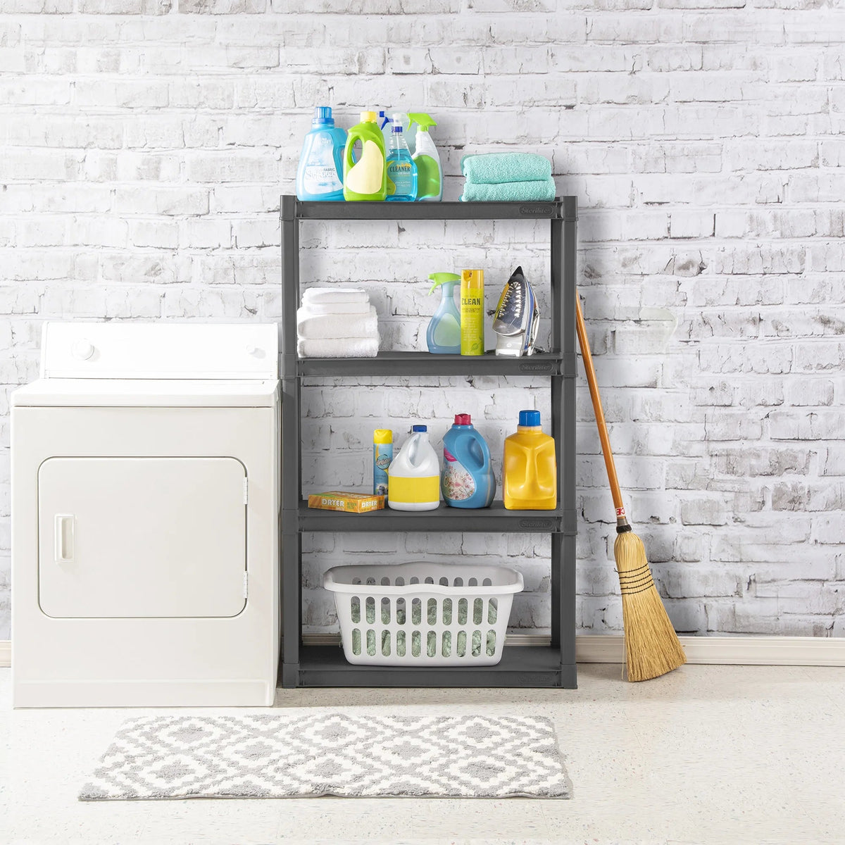 Sterilite Plastic Indoor Outdoor 4-Shelf Shelving Unit, Flat Gray, 3 Pack