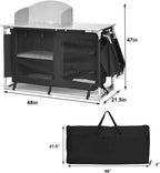 Treasual Portable Camping Kitchen Table, 48 Inch x 21.5 Inch, Windscreen And Storage Organizer