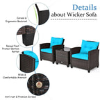 3-Piece Rattan Patio Conversation Set With Cushions And Coffee Table