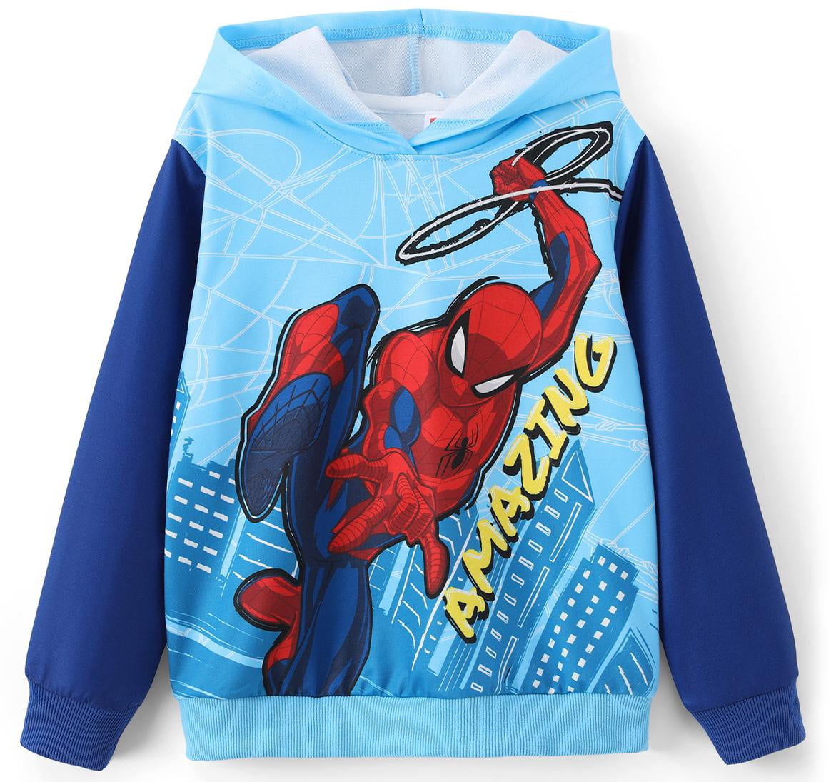 Marvel Spider-Man Boys Hoodies Peter Parker Blue Graphic Pullover Tops Halloween Sweatshirts Toddlers Kids 4-5T