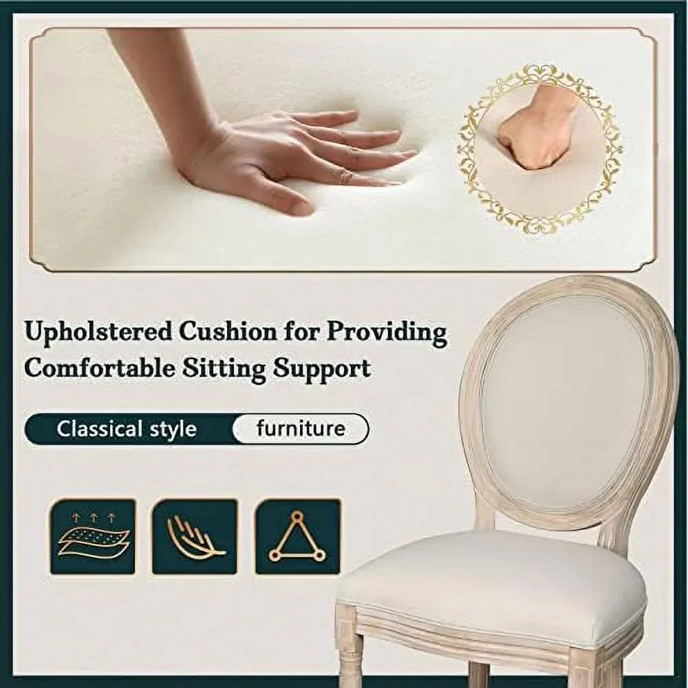 MQLIFEBOOM French Dining Chair With Oval Backrest - Linen Fabric Upholstered Solid Wood