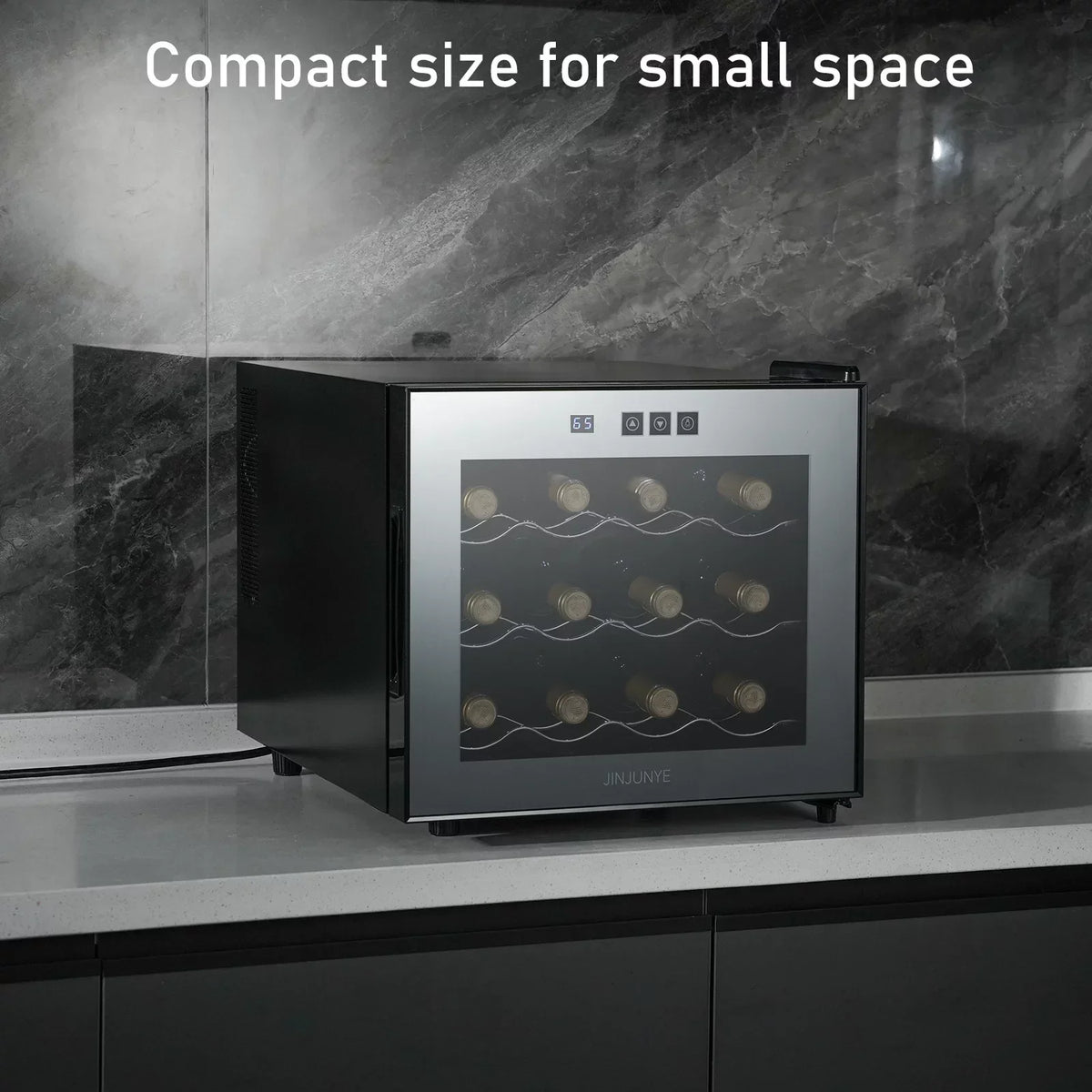 JINJUNYE Countertop Wine Cooler Refrigerator, 12 Bottle, Glass Door