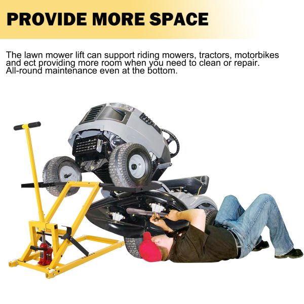 Lawn Mower Lift With Hydraulic Jack, 26 Inches, 500 LBS, Solid Steel - PHO_13L5VR2X2L