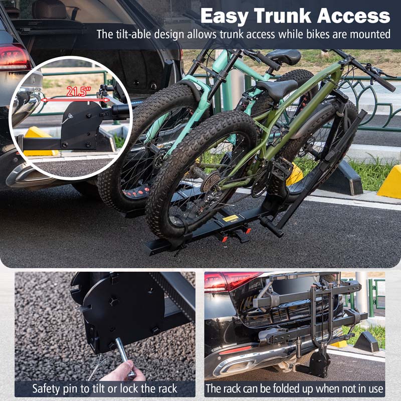 2 Inch Foldable Hitch Mount Bike Rack, 2 Bikes, Platform Carrier - Black