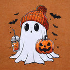 KimSoong Women Halloween T-Shirt Cute Ghost Fall Pumpkin Graphic Shirt Coffee Lover Tees Short Sleeve Tops