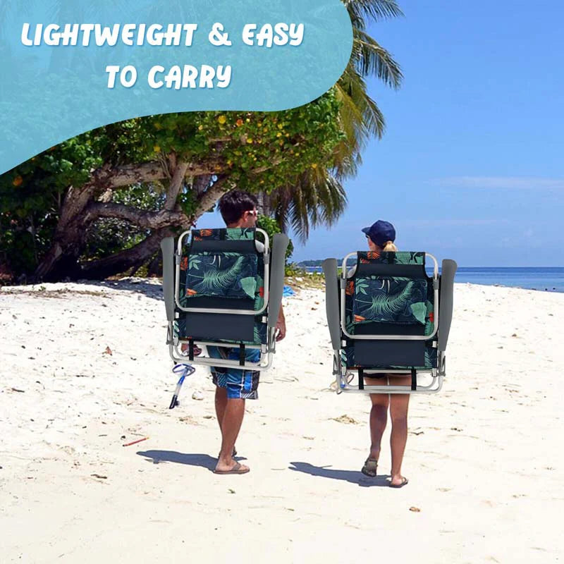 2-Pack 5-Position Outdoor Folding Backpack Beach Chairs With Side Table Set