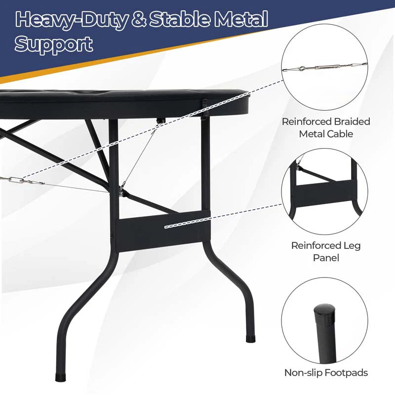 8-Player Foldable Poker Table, 72in With Cup Holders - Blue/Black/Green