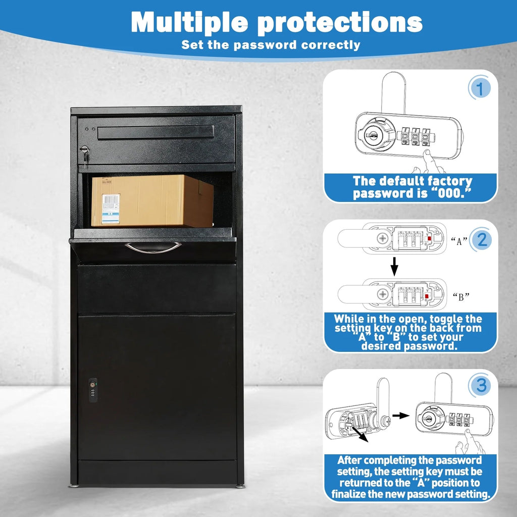 Gaonala Steel Package Delivery Box 19.6x14.4x44.9in Lockable Weather-Resistant Black