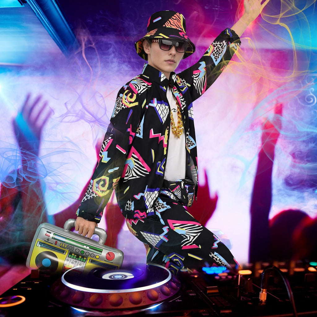 GYQMBT 80s 90s Men's Sportswear, Party Hip Hop Windbreaker 90s Disco Sportswear, 80s Adult Bizarre Costume 8 Piece Set