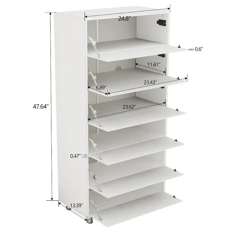 Flip-Door Mirror Shoe Cabinet 6-Tier Organizer With Metal Legs And Touch-Sensitive Drawers