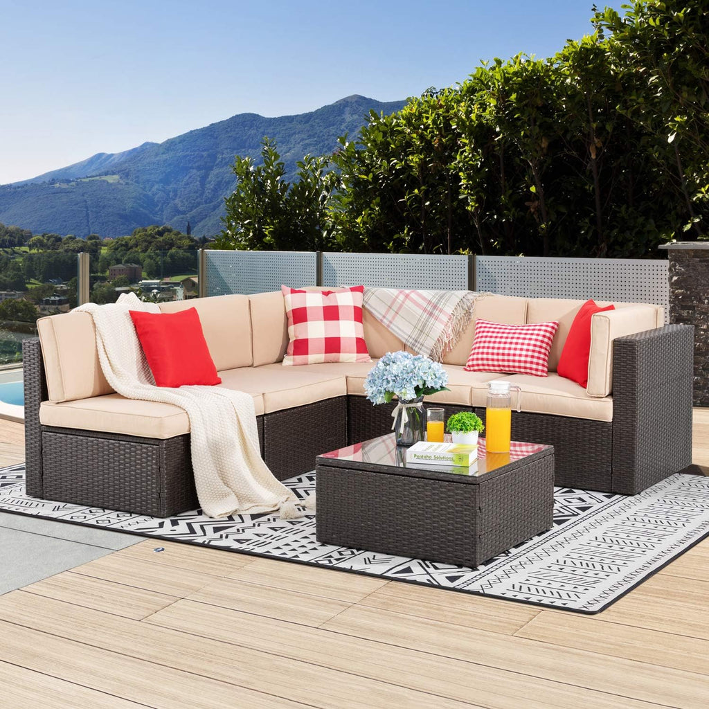 5-Piece All-Weather Wicker Patio Conversation Set With Ottoman And Cushions