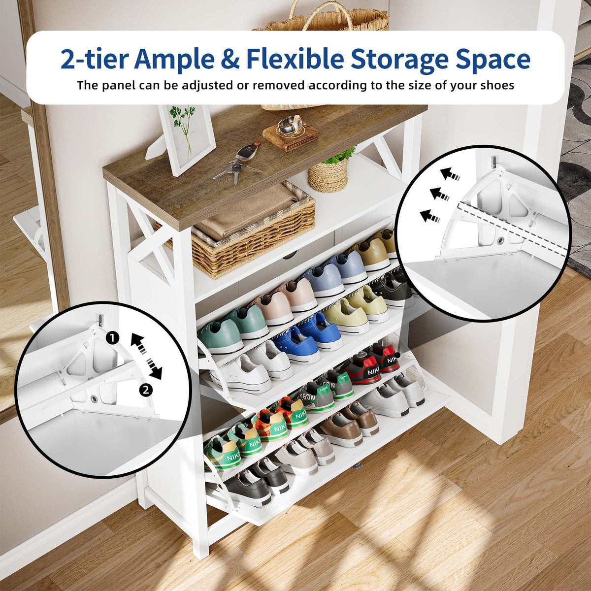 Shoe Storage Cabinet Organizer With 2 Compartments, 9.8 x 31.5 x 43.5 Inches