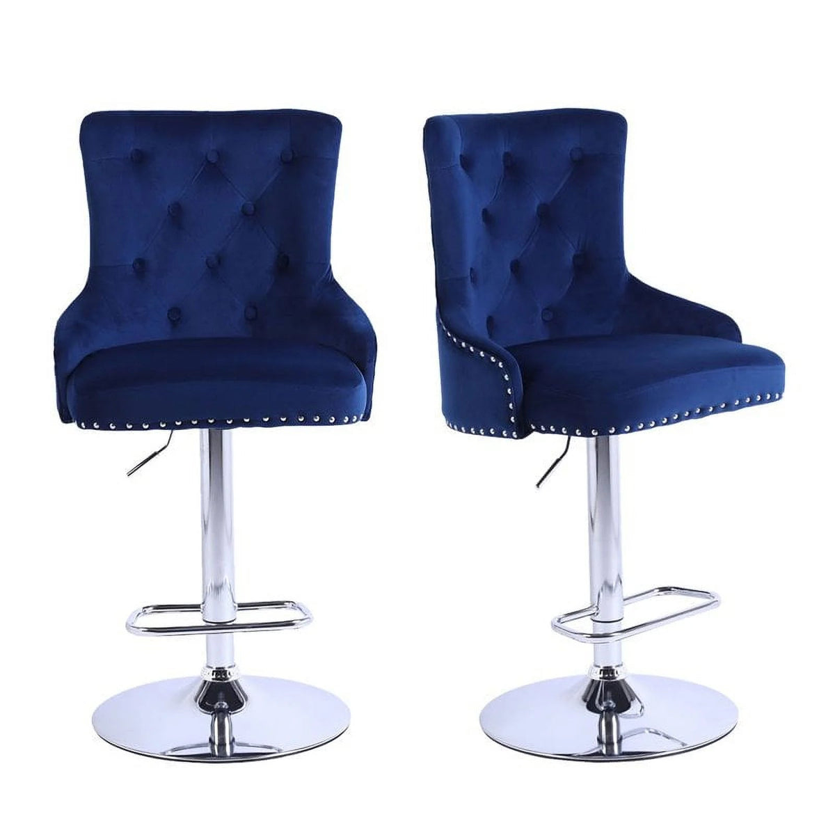 Alexent 2-Piece Swivel Bar Stools, Dark Blue, 43.7-51.6 H, 19.3 W x 18.1 D - Silver Footrest