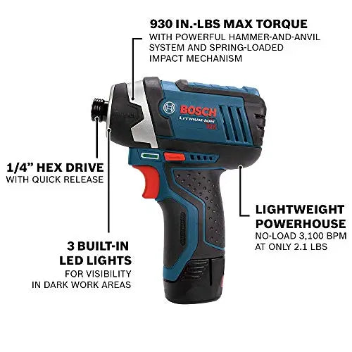 BOSCH 12V Max Cordless Drill/Driver And Impact Driver Combo Kit With 2 Batteries, Charger And Case - CLPK22-120