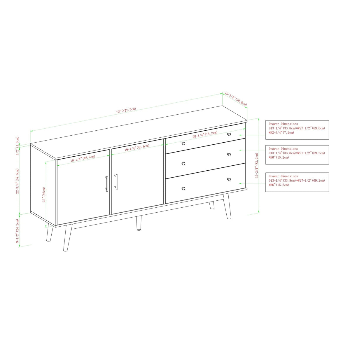 Manor Park 3-Drawer 2-Door Acorn Sideboard - Vincent