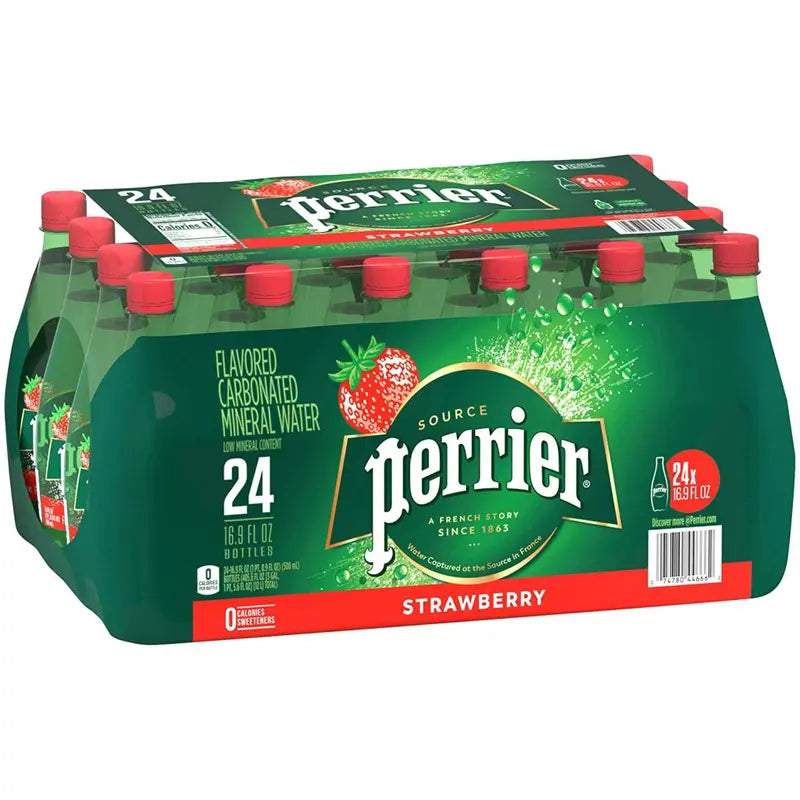 Perrier Strawberry Flavored Sparkling Water 16.9 FL OZ Bottles, 24 Pack, Zero Calories