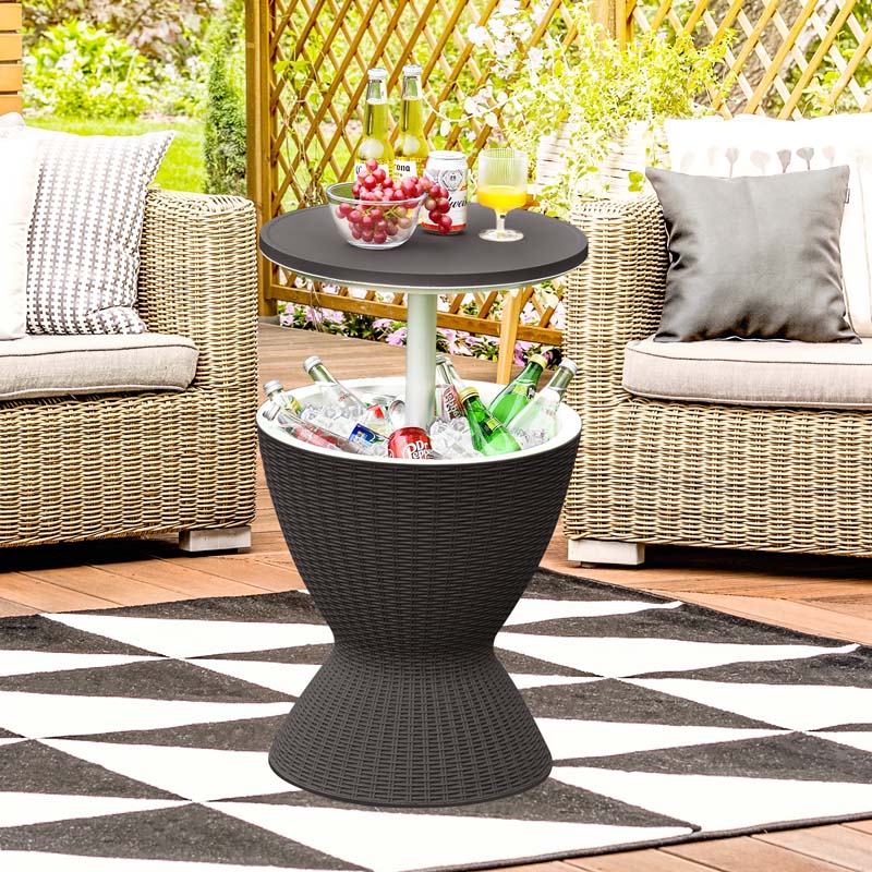 3-in-1 Rattan Outdoor Patio Ice Cooler Side Table, 8 Gal - Adjustable 22.5 in/32.5 in Height