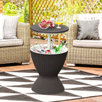 3-in-1 Rattan Outdoor Patio Ice Cooler Side Table, 8 Gal - Adjustable 22.5 in/32.5 in Height