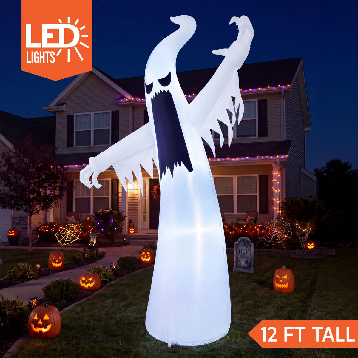 Joyfy 12ft Halloween Ghost Inflatable, Giant Ghosts inflatables with Build-in LEDs Outdoor Decorations, Blow Ups Halloween Yard Inflatables
