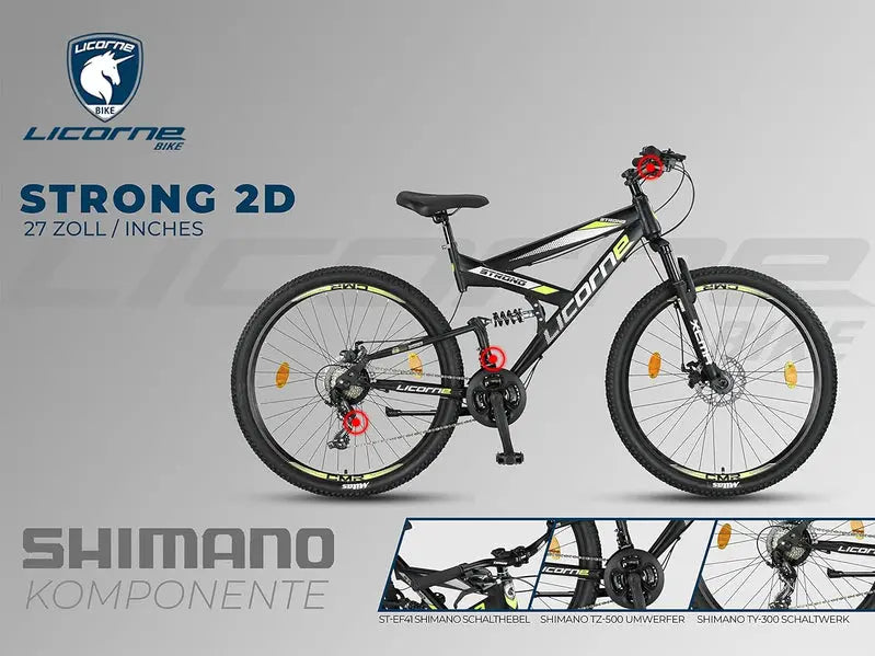 Licorne Bike Strong 2D Premium Hardtail Mountain Bike - Aluminum Frame, 21-Speed Drivetrain