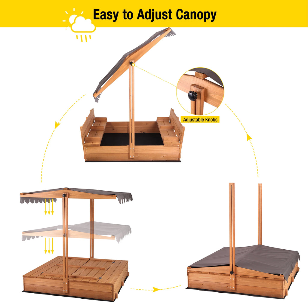 Morgete Outdoor Wooden Sandbox for Kids With Lid and 2 Benches - 47in