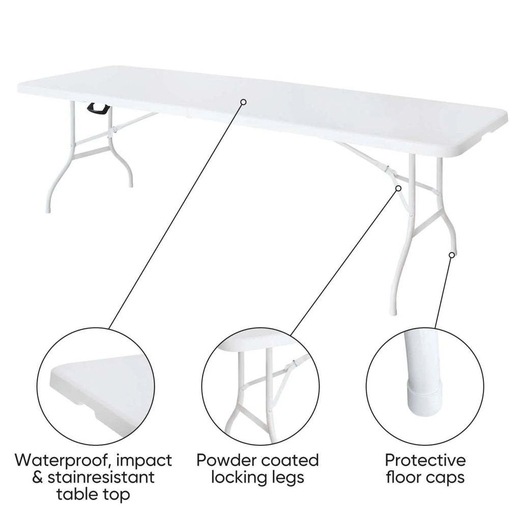 8 Foot Bi-Fold Outdoor Folding Table, White