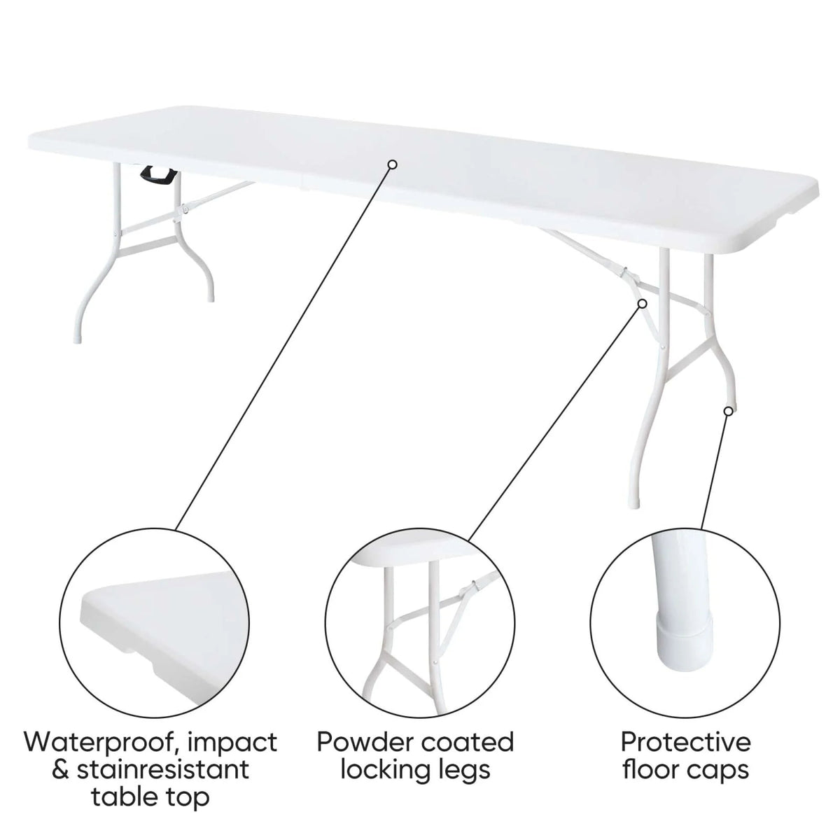 8 Foot Bi-Fold Outdoor Folding Table, White