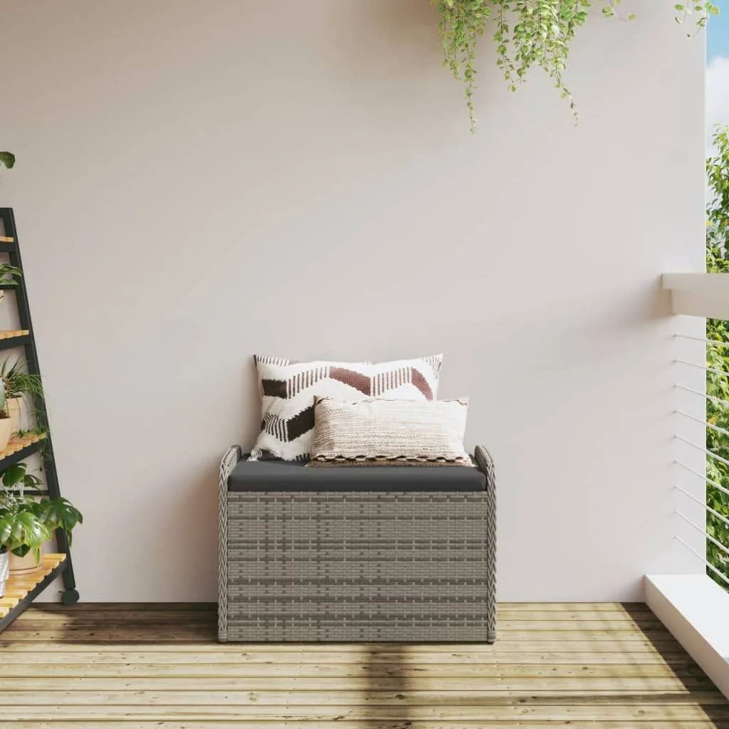 vidaXL Outdoor Poly Rattan Storage Bench With Cushion, Black, 45.3 x 20.1 x 20.5 in