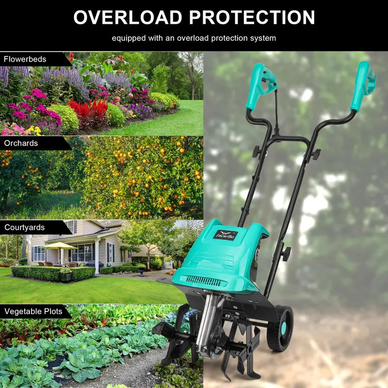 Incwbo Electric Garden Tiller, 10.5-Amp, 12-Inch Width, 8-Inch Depth