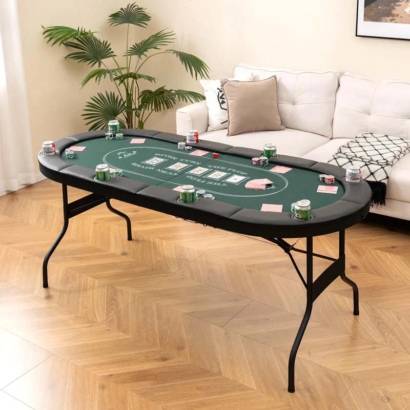 8-Player Foldable Poker Table, 72in With Cup Holders - Blue/Black/Green