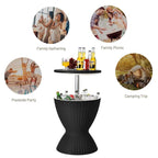 3-in-1 Rattan Outdoor Patio Ice Cooler Side Table, 8 Gal - Adjustable 22.5 in/32.5 in Height