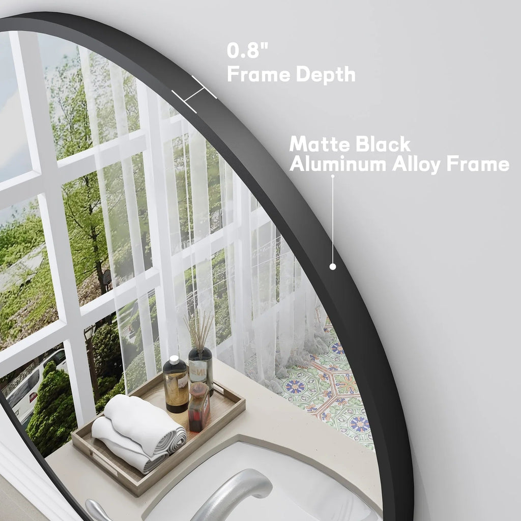 Round Metal Black Frame Bathroom Vanity Mirror - Wall Mounted