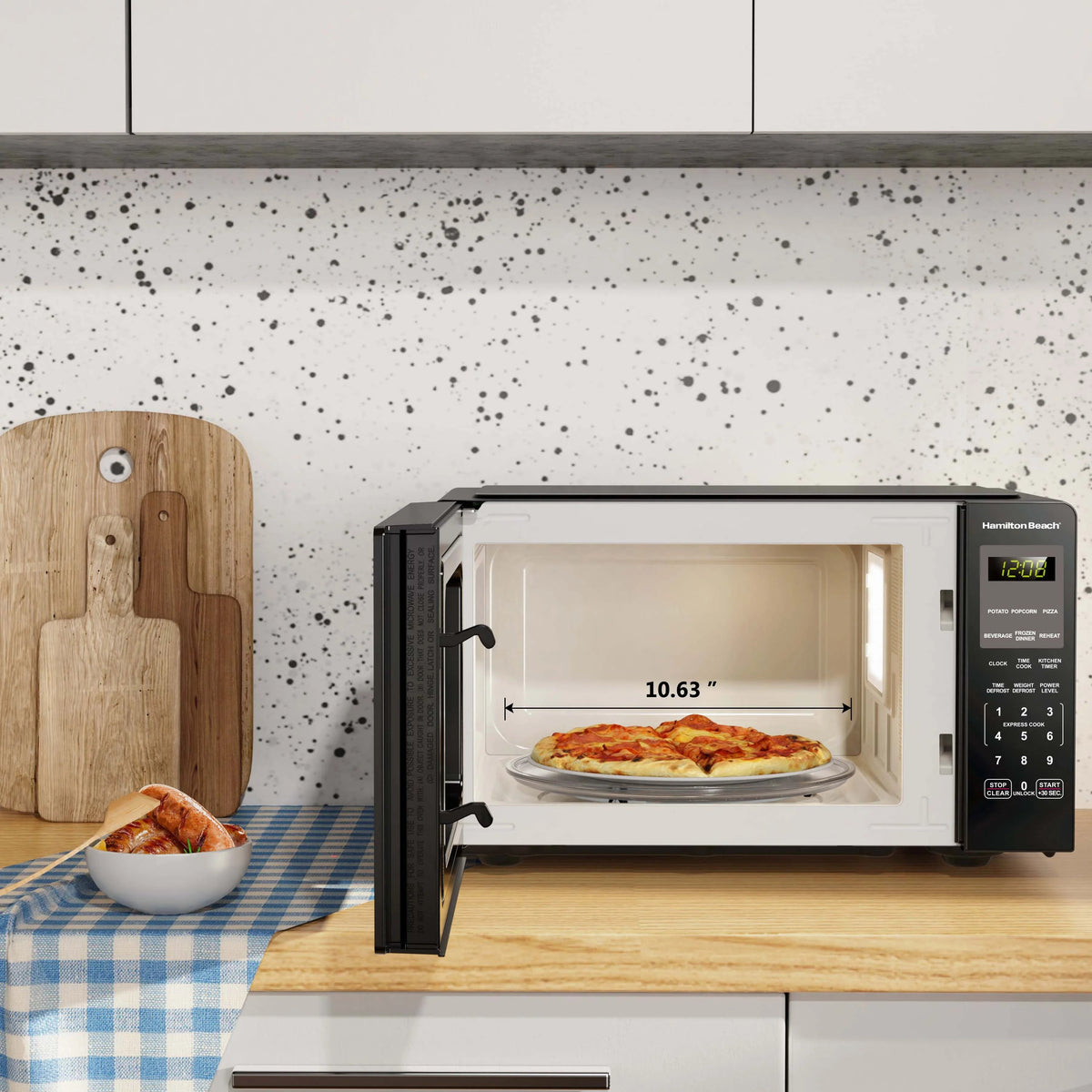 Hamilton Beach Countertop Microwave Oven, 0.9 Cu ft, 900 Watts, Stainless Steel, 18.98 in W x 14.17 in D x 10.63 in H - HB8436127995-01