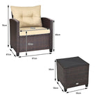 3-Piece Rattan Patio Conversation Set With Cushions And Coffee Table