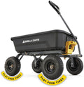 Poly Dump Garden Cart With No-Flat Tires And Serrated Shovel, 7 Cubic Feet, 1,200 lb Capacity, Black