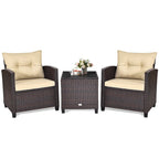 3-Piece Rattan Patio Conversation Set With Cushions And Coffee Table