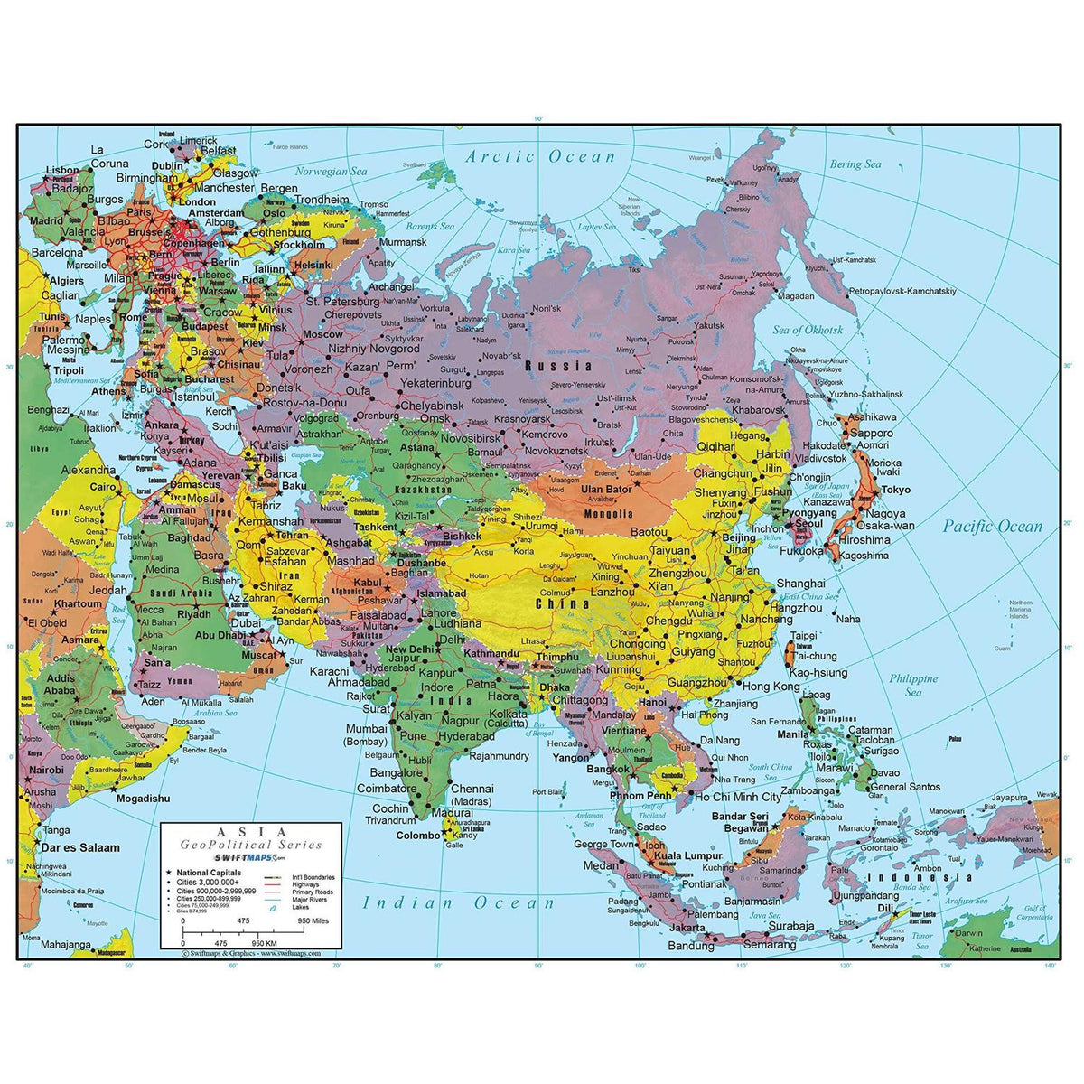 Swiftmaps Asia Geopolitical Wall Map - GeoPolitical Edition