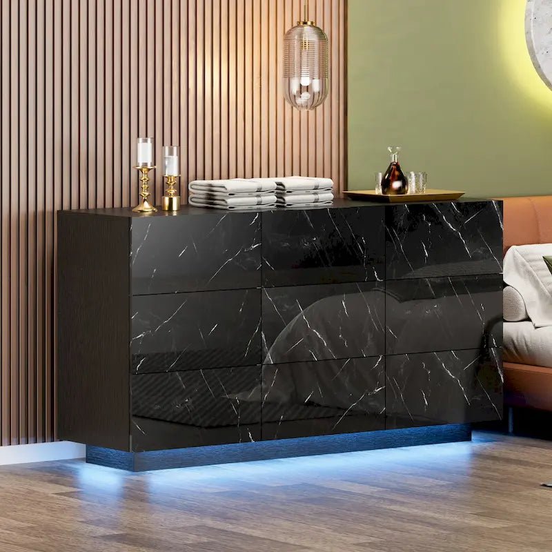 9-Drawer Storage Dresser Cabinet With Light, 15.7 W x 55.1 L x 30.3 H