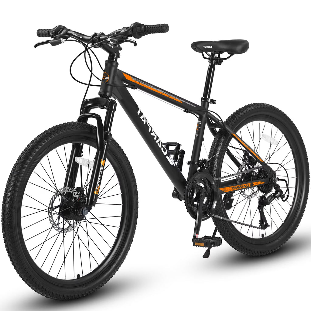 26 Inch Men's Mountain Bike With Shimano 21-Speed And Disc Brakes - Black Orange