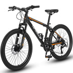 26 Inch Men's Mountain Bike With Shimano 21-Speed And Disc Brakes - Black Orange